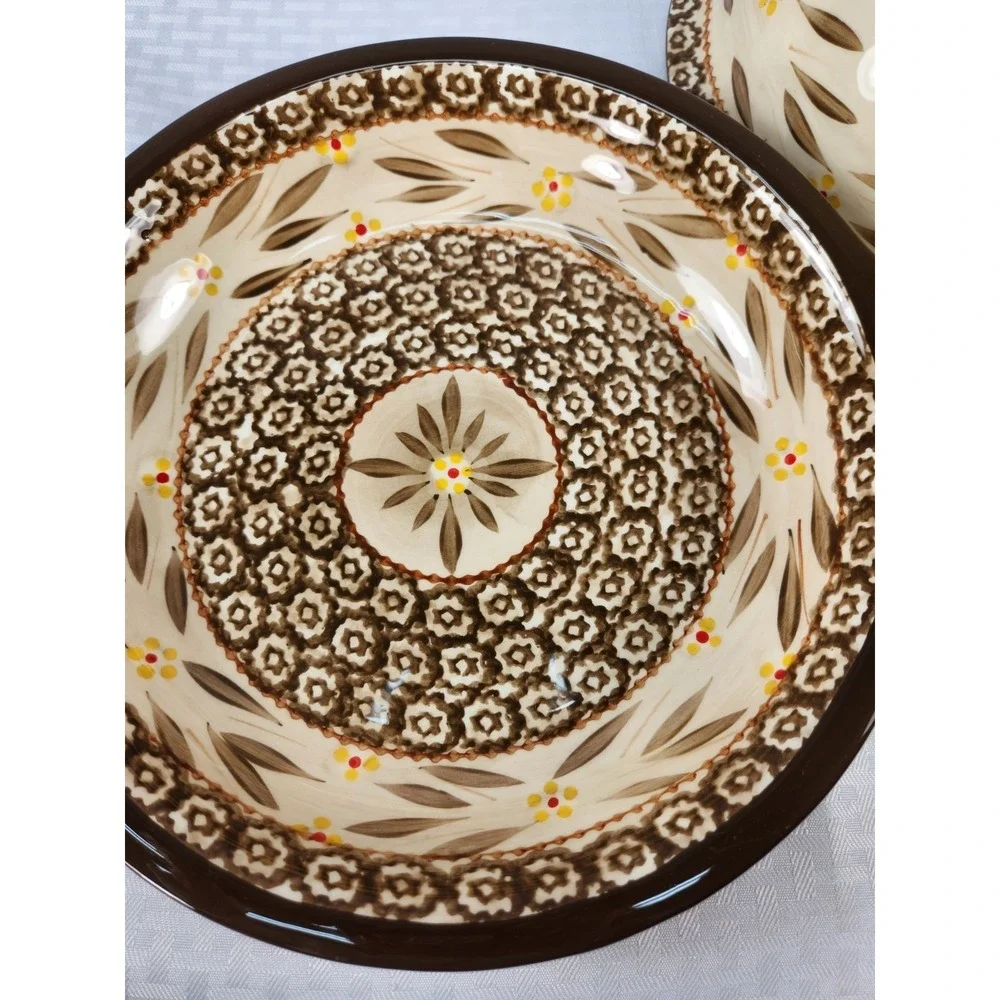 Set 2 Temptations By TARA Old World Brown Yellow Pie Dish & Lid / Serving Bowl